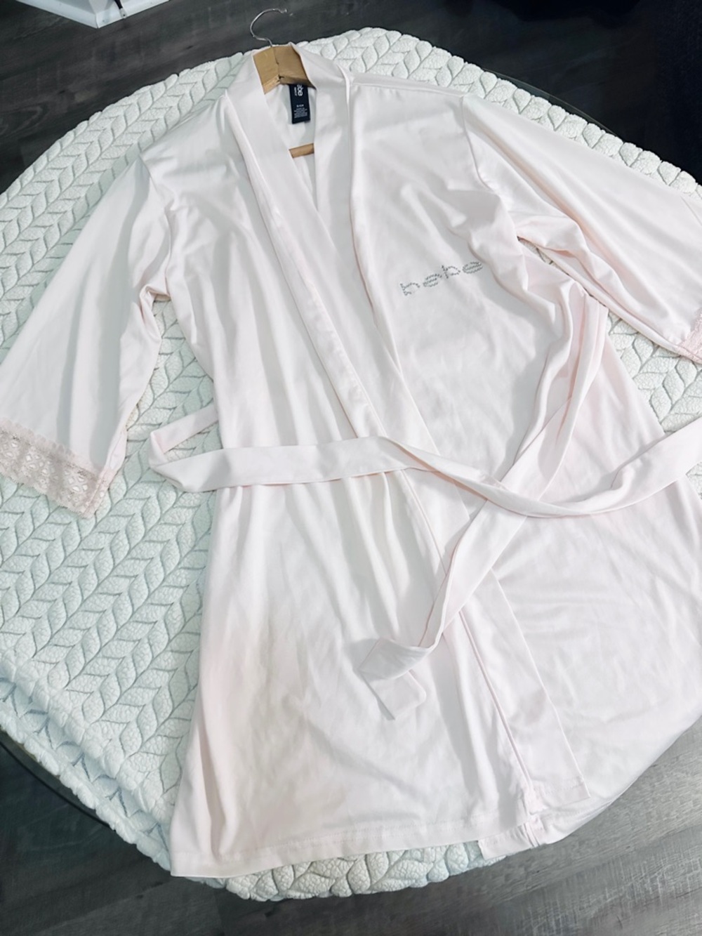 bebe Light Pink Robe with Lace Trim